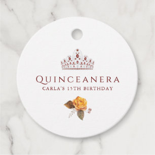 Burgundy and Yellow Floral Quinceanera Favour Tags
