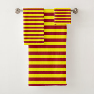 Burgundy and Yellow Stripes Bath Towel Set