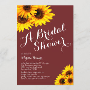 Burgundy and Yellow Sunflowers Bridal Shower Invitation