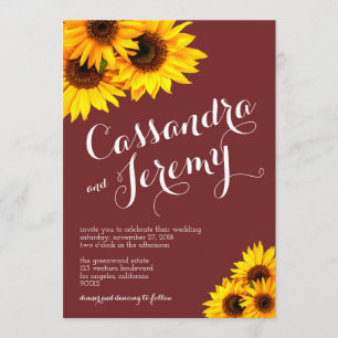 Burgundy and Yellow Sunflowers Wedding Invitation