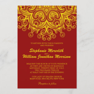 Burgundy and Yellow Wedding Invitation