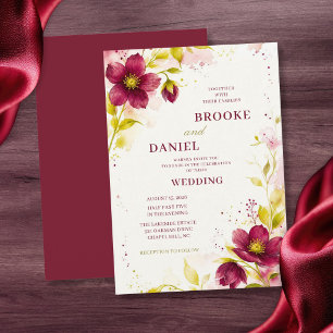 Burgundy Anemone Watercolor Garden Wedding Invitation