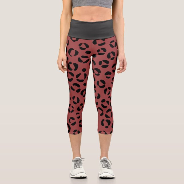 Burgundy Animal Print Capri Leggings (Front)