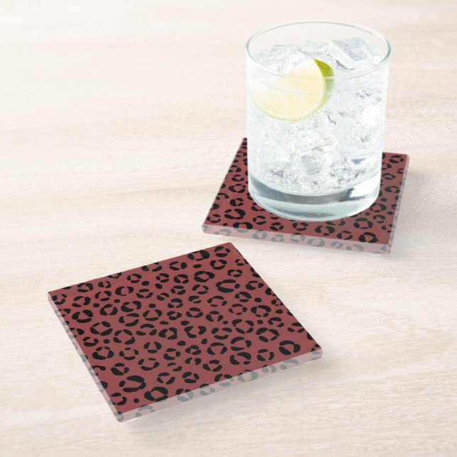 Burgundy Animal Print Glass Coaster (Angled)