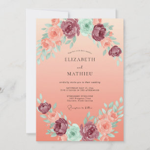 Burgundy Apricot Petal Wedding Invitation