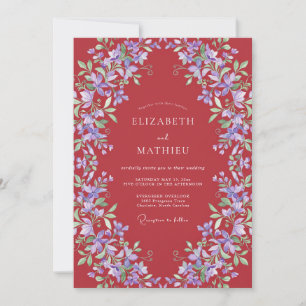 Burgundy Arch Floral Romance Wedding Invitation
