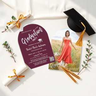 Burgundy Arch Photo Grad Party Invitation