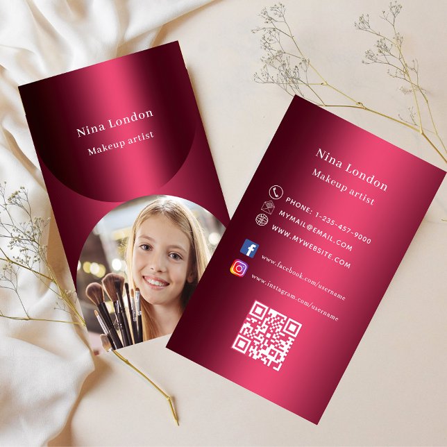 Burgundy arch photo Qr code social media premium Business Card (Creator Uploaded)