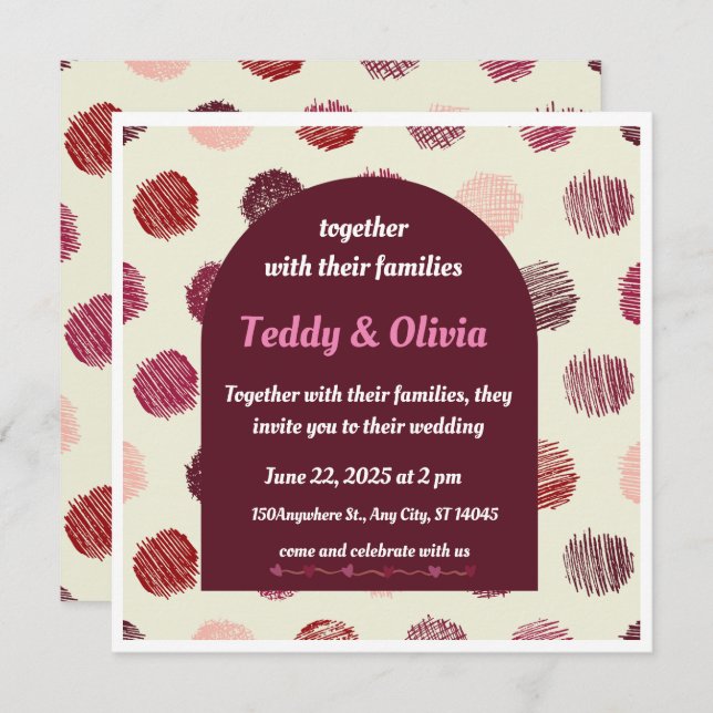 Burgundy Arch & Red Circle Wedding Invitation  (Front/Back)