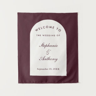 Burgundy Arch Tuscan Villa Wedding Backdrop Tapestry