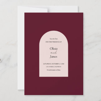 Burgundy Arched Floral Wedding Save the Date Magnetic Invitation