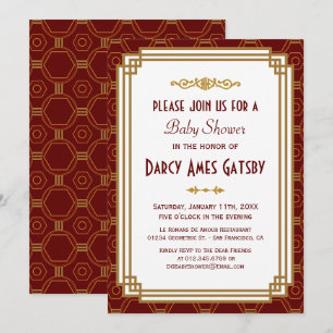 Burgundy Art Deco Baby Shower Invites
