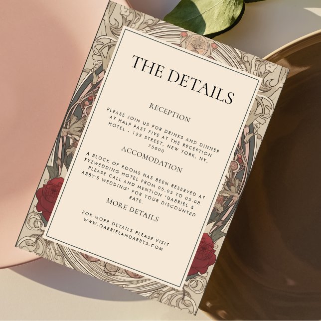 Burgundy Art Nouveau Floral The Details Wedding Enclosure Card (Creator Uploaded)