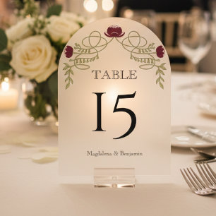 Burgundy Art Nouveau Floral Wedding Table Number