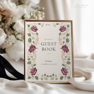 Burgundy Art Nouveau Wedding Guest Book Sign