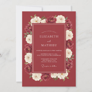 Burgundy Artisan Bloom Wedding Invitation