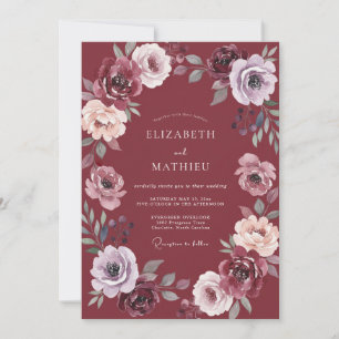 Burgundy Artisan Floral Flourish Wedding Invitation