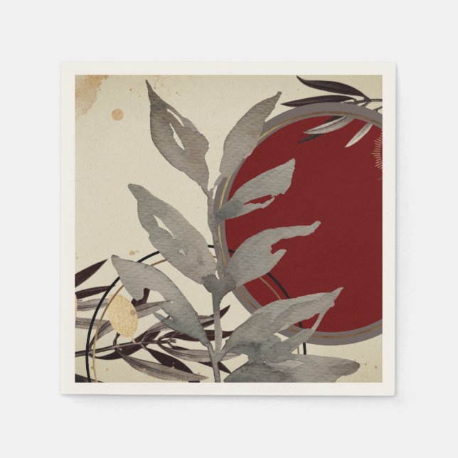 Burgundy Artistic Abstract Watercolor  Napkin (Front)