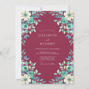 Burgundy Artistic Blossom Wedding Invitation