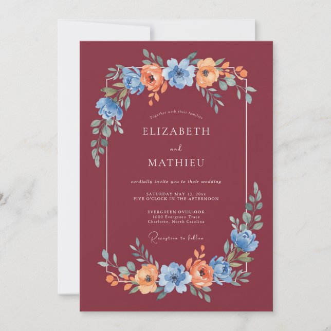 Burgundy Artistic Fall Wedding Invitation (Front)