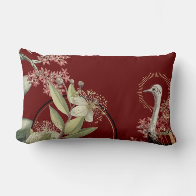 Burgundy Artistic Floral Design Lumbar Cushion (Front)