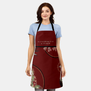Burgundy Artistic Floral + Your Name Kitchen Apron
