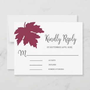 Burgundy  Autum Maple Leaf Wedding RSVP Card