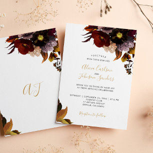 Burgundy autumn fall floral rustic wedding invitat invitation