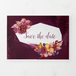 Burgundy autumn flowers Tri-Fold invitation