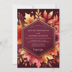 Burgundy Autumn Foliage Romance Wedding Invitation