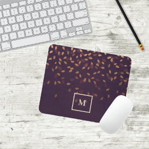 Burgundy Autumn Leaves Falling Monogram Mouse Mat
