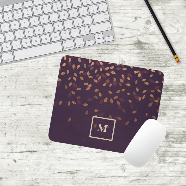Burgundy Autumn Leaves Falling Monogram Mouse Mat (Creator Uploaded)