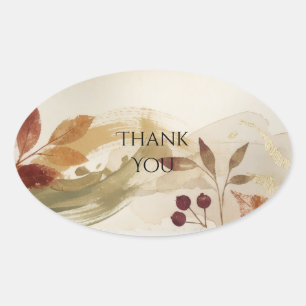 Burgundy Autumn Leaves Wedding Thank You Oval Sticker