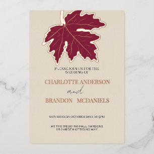 Burgundy Autumn Maple Leaf Wedding Rose Gold