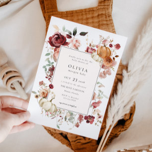 Burgundy Autumn Pumpkin Baby Shower Invitation