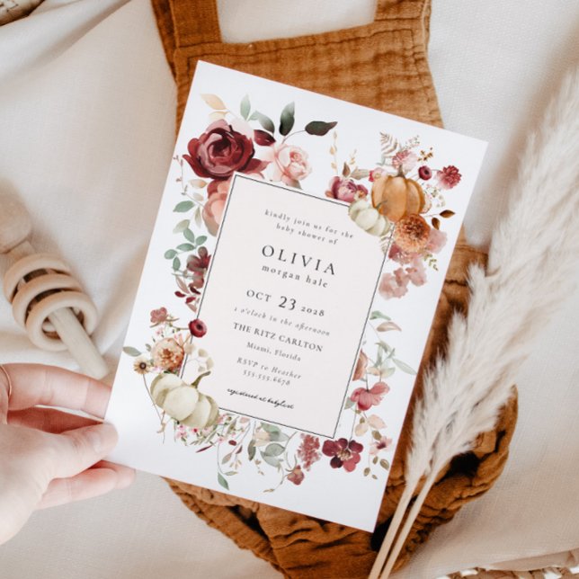 Burgundy Autumn Pumpkin Baby Shower Invitation (Creator Uploaded)