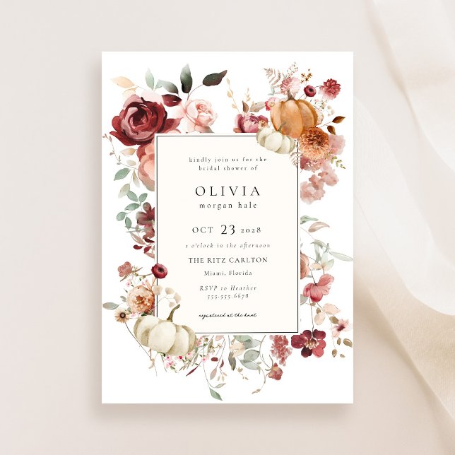 Burgundy Autumn Pumpkin Bridal Shower Invitation (Creator Uploaded)