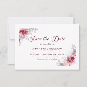 Burgundy Autumn Watercolor Calligraphy Wedding Save The Date
