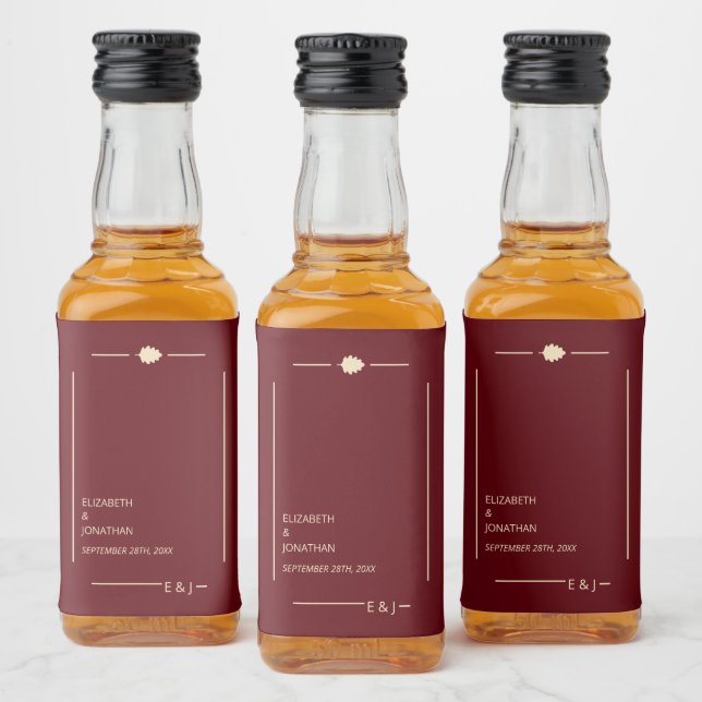 Burgundy Autumn Wedding Liquor Bottle Label (Bottles)