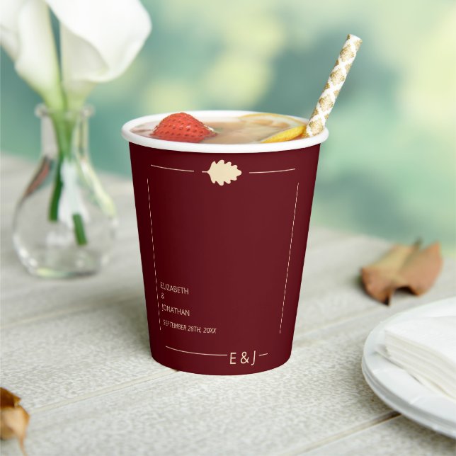 Burgundy Autumn Wedding Paper Cups (Insitu)