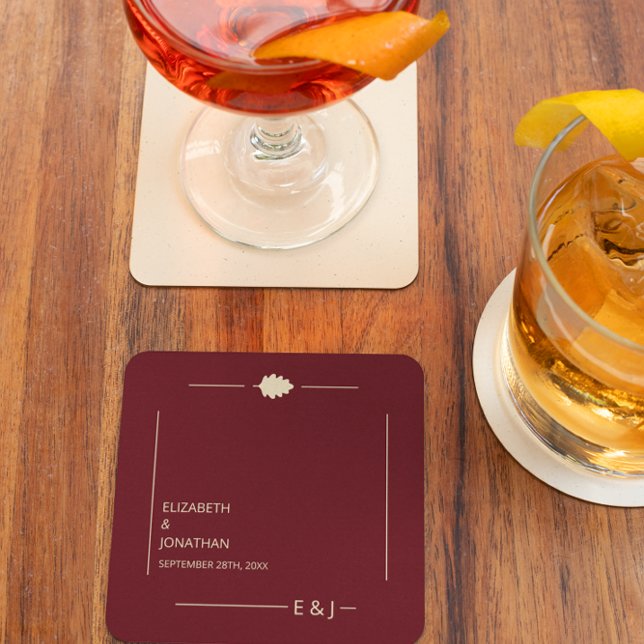 Burgundy Autumn Wedding Square Paper Coaster (Creator Uploaded)