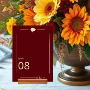 Burgundy Autumn Wedding Table Number