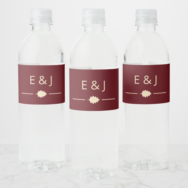 Burgundy Autumn Wedding Water Bottle Label (Bottles)
