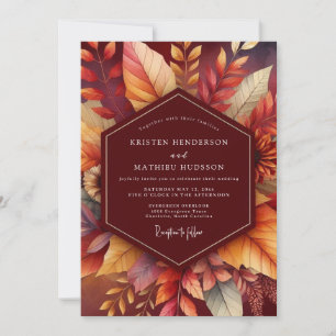Burgundy Autumnal Bloom Wedding Invitation