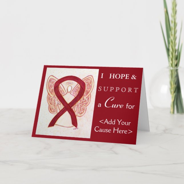 Burgundy Awareness Ribbon Angel Art Greeting Cards (Front)