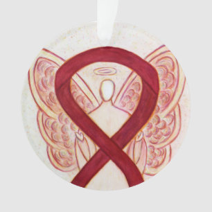Burgundy Awareness Ribbon Angel Ornaments