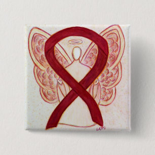 Burgundy Awareness Ribbon Custom Angel Pin Buttons