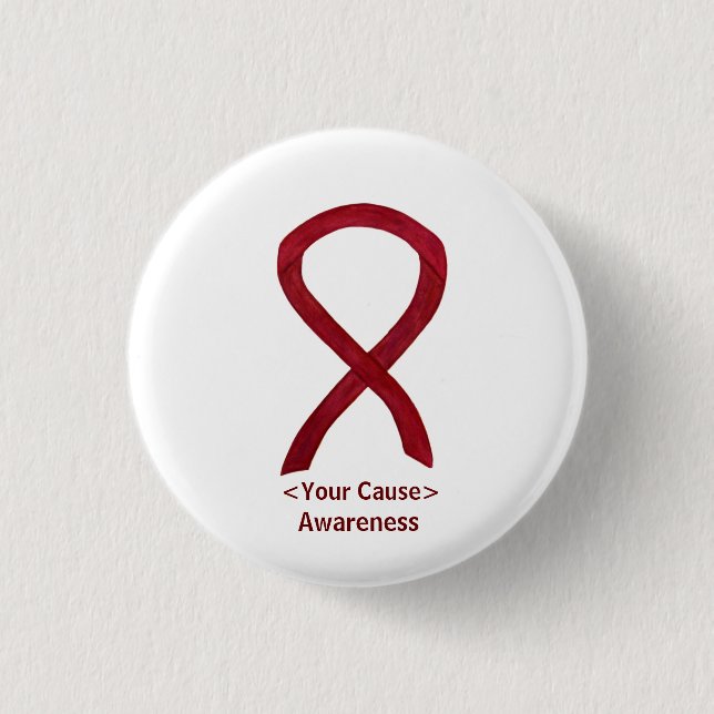 Burgundy Awareness Ribbon Custom Pin Buttons (Front)