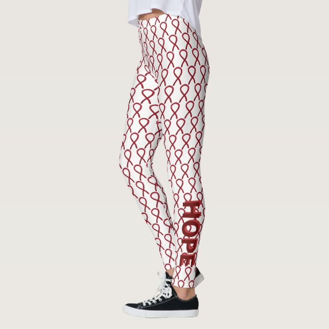 Burgundy Awareness Ribbon Custom Words Leggings (Left)