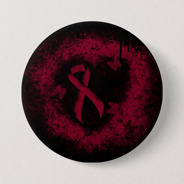 Burgundy Awareness Ribbon Grunge Heart 7.5 Cm Round Badge (Front)